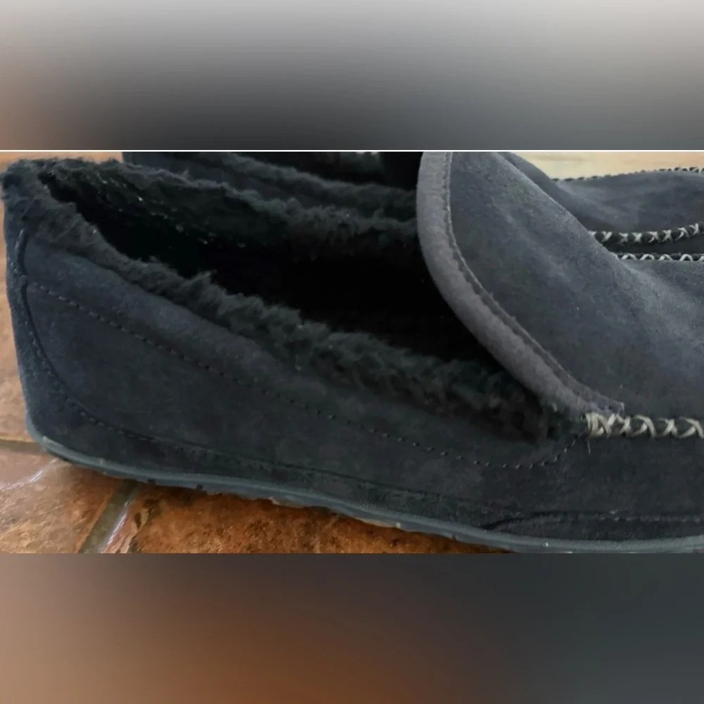 L.L. BEAN Mountain Slippers Blue Suede Flannel Lined Indoor Outdoor Moccasin 12M